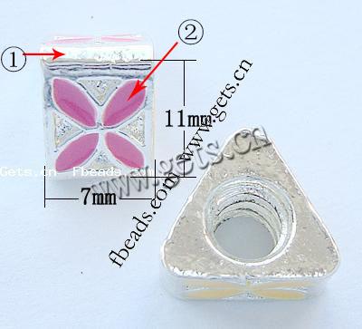 Enamel Zinc Alloy European Beads, Triangle, plated, without troll & large hole, more colors for choice, 11x7x11mm, Hole:Approx 4.2-4.5mm, Sold By PC