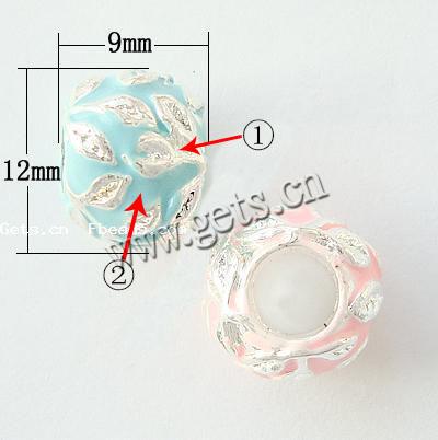 Enamel Zinc Alloy European Beads, Drum, plated, without troll & large hole, more colors for choice, nickel, lead & cadmium free, 12x9mm, Hole:Approx 5.5mm, Sold By PC