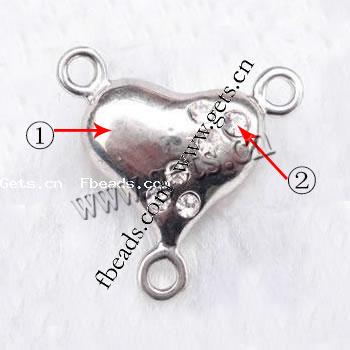 Zinc Alloy Magnetic Clasp, Heart, plated, with rhinestone, more colors for choice, 19x17mm, Sold By PC