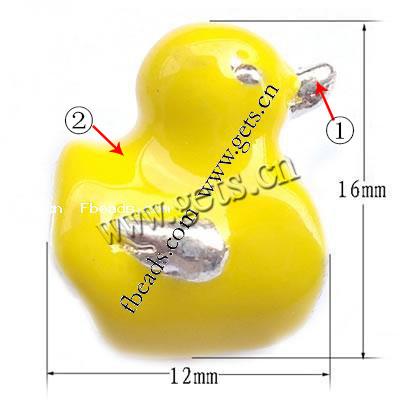 Enamel Zinc Alloy European Beads, Duck, plated, without troll & large hole, more colors for choice, 16x12x10mm, Hole:Approx 5mm, Sold By PC