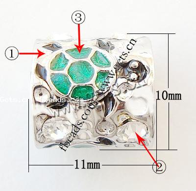 Emaille Zink Legierung Europa Perlen, Zinklegierung, Rohr, plattiert, ohne troll & mit Strass & großes Loch, keine, 11x10mm, Bohrung:ca. 6mm, verkauft von PC