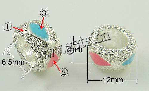 Émail Zinc Alloy European Beads, alliage de zinc, rondelle, Placage, sans filetage & émail & grand trou, plus de couleurs à choisir, 12x7mm, Trou:Environ 6.5mm, Vendu par PC
