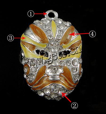 Character Shaped Zinc Alloy Pendants, Mask, plated, enamel, more colors for choice, nickel free, 28x44x19mm, Hole:Approx 3.5mm, Sold By PC