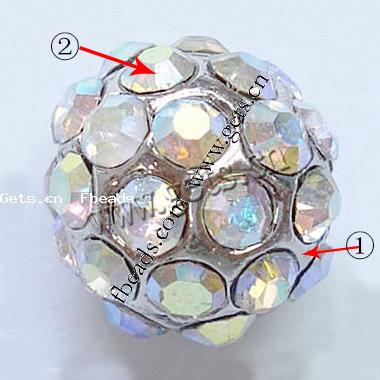 Rhinestone Zinc Alloy Beads, Resin Rhinestone, with Zinc Alloy, Round, plated, more colors for choice, cadmium free, 14mm, Sold By PC