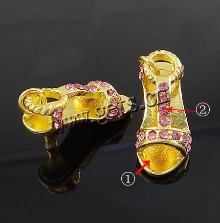 Zinc Alloy Shoes Pendants, with Rhinestone, plated, with rhinestone, more colors for choice, cadmium free, 24x10x12mm, Hole:Approx 3mm, Sold By PC