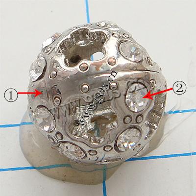 Perles strass en alliage de zinc, tube, Placage, épaisseur de bordé plus de 3μm & avec les strass de Moyen-Orient, plus de couleurs à choisir, protéger l'environnement, sans nickel, plomb et cadmium, grade A, 17mm, Vendu par PC