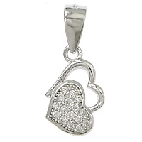 Cubic Zirconia Micro Pave Sterling Silver Pendant, 925 Sterling Silver, Heart, plated, micro pave cubic zirconia Approx 