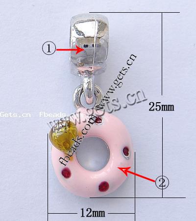 Zinc Alloy European Pendants, Donut, plated, without troll & enamel, more colors for choice, nickel, lead & cadmium free, 25x12x9mm, Hole:Approx 5.5mm, Sold By PC