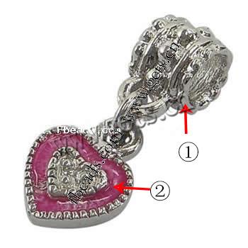 Zinc Alloy European Pendants, Heart, plated, without troll & enamel, more colors for choice, nickel, lead & cadmium free, 21x10x6mm, Hole:Approx 4.5mm, Sold By PC
