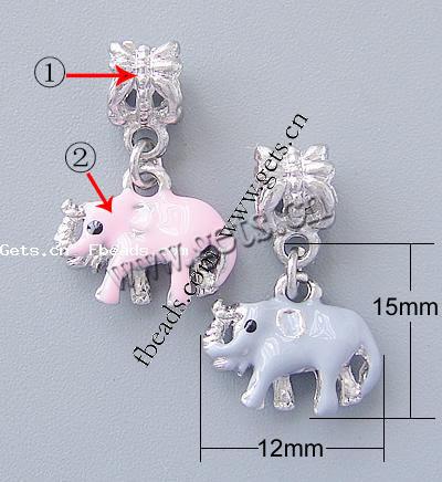 Zinc Alloy European Pendants, Elephant, plated, without troll & enamel, more colors for choice, nickel, lead & cadmium free, 15x12x4.5mm, Hole:Approx 4.5mm, Sold By PC