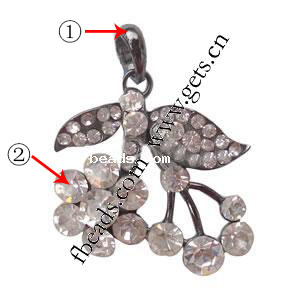 Zinc Alloy Flower Pendants, with rhinestone, more colors for choice, cadmium free, 35x31x6mm, Sold By PC