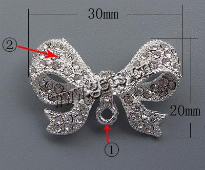 Zinc Alloy Bowkont Pendants, with Rhinestone, Ribbon, more colors for choice, 20x30x7mm, Hole:Approx 2.4mm, Sold By PC