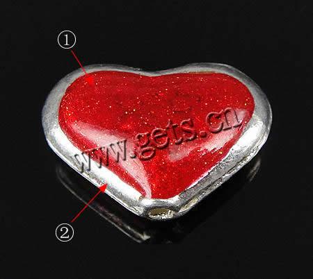Perles émail alliage de zinc, coeur, Placage, rouge, sans cadmium, 16x12x6mm, Trou:Environ 1.5mm, Vendu par PC