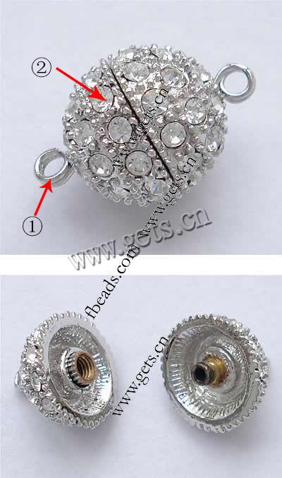 Zinc Alloy Screw Clasp, Round, plated, with Mideast rhinestone & single-strand, more colors for choice, Grade A, Sold By PC