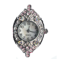 aleación de zinc Cabeza de reloj, chapado en color de platina, con diamantes de imitación de Checo, libre de cadmio, 21x30mm, Vendido por UD