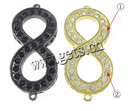 Letter Zinc Alloy Connector, Number 8, plated, Customized & with rhinestone & 1/1 loop, more colors for choice, 54.8x25.1x5.3mm, Hole:Approx 1.7mm, Sold By PC