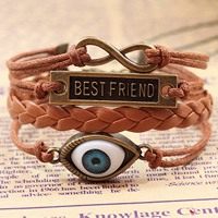 Evil Eye Jewelry Bracelet, PU Leather, evil eye & motto & infinity, with Wax Cord & Resin & Zinc Alloy, antique bronze color plated , brown, lead & cadmium free, 60mm .8 Inch 