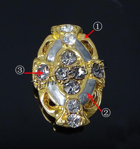 Rhinestone Zinc Alloy Connector, Oval, plated, with rhinestone & 2/2 loop, more colors for choice, 14x21mm, Hole:Approx 1.5mm, Sold By PC