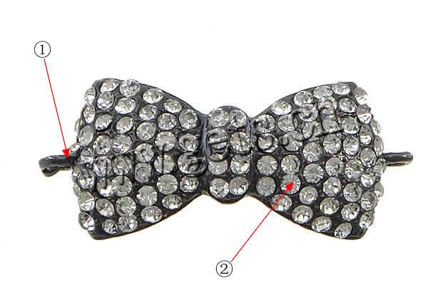 Rhinestone Zinc Alloy Connector, Bowknot, plated, Customized & with rhinestone & 1/1 loop, more colors for choice, 42x18x5mm, Hole:Approx 2mm, Sold By PC