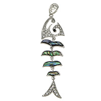 Abalone Shell Pendants, Brass, Fish Bone, platinum color plated, with rhinestone, lead & cadmium free Approx 