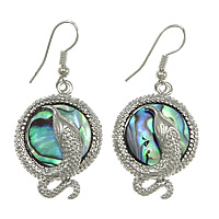 Abalone Shell Earring, with Brass, Snake, platinum color plated 