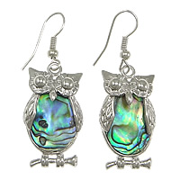 Abalone Shell Earring, Brass, with Abalone Shell, Owl, platinum color plated 