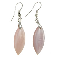 Pink Shell Drop Earring, with Brass, Horse Eye, platinum color plated 