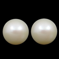 Half Drilled Cultured Freshwater Pearl Beads, Round, natural, half-drilled, white, Grade AA, 10-11mm Approx 0.8mm 