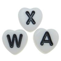 Acrylic Alphabet Beads, Heart & double-sided, white Approx 1mm 