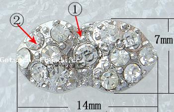Rhinestone Zinc Alloy Connector, plated, with rhinestone, more colors for choice, nickel, lead & cadmium free, 14x7mm, Hole:Approx 1mm, Sold By PC