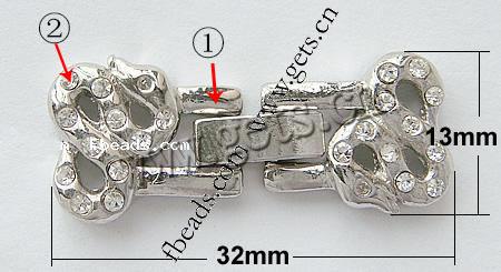 Zinc Alloy Watch Band Clasp, Animal, plated, with rhinestone, more colors for choice, nickel, lead & cadmium free, 32x13x3.5mm, Hole:Approx 1mm, Sold By PC
