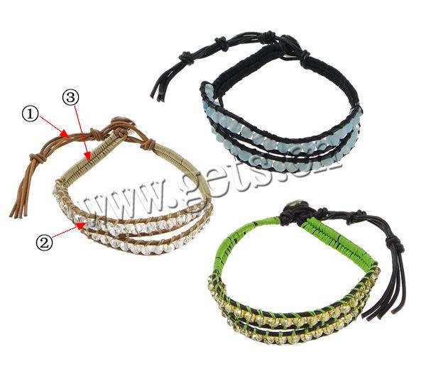 Wrap Bracelets, Crystal, with Cowhide, brass clasp, platinum color plated, faceted & 2-strand, more colors for choice, 13mm, 4x3mm, Length:Approx 11.5 Inch, Sold By Strand