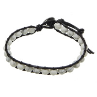 Natural White Turquoise Wrap Bracelet, with Cowhide, brass clasp, platinum color plated, 10mm, 6.5mm Approx 9 Inch 