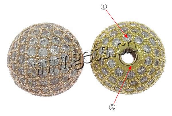 Cubic Zirconia Micro Pave Brass Beads, Round, plated, micro pave cubic zirconia, more colors for choice, 12mm, Hole:Approx 2mm, Sold By PC
