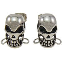 Stainless Steel Stud Earring, Skull, blacken, original color 