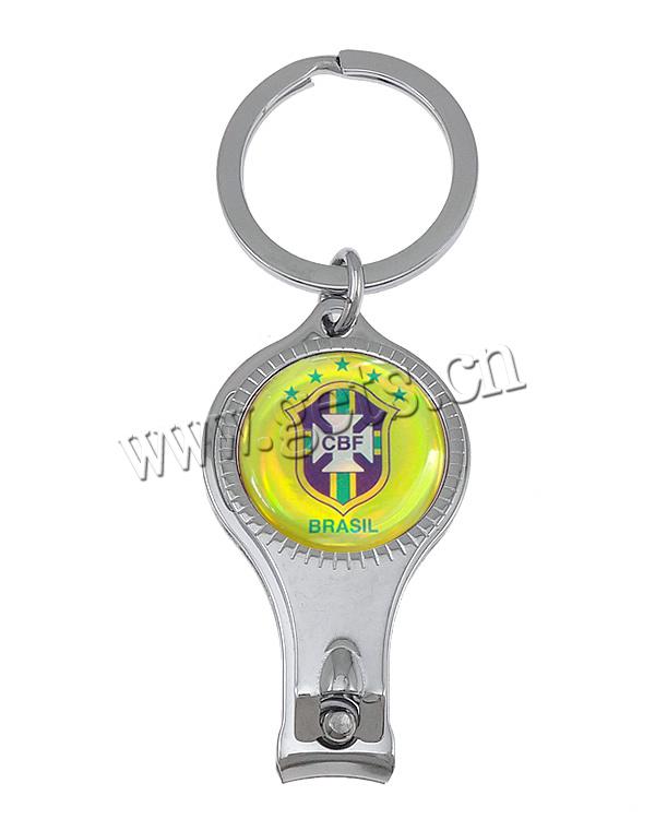 Stainless Steel Key Chain, plated, 2014 Brazil World Cup gift & different designs for choice & epoxy gel, more colors for choice, lead & cadmium free, 33x60x15mm, 96mm, Hole:Approx 26mm, Sold By PC