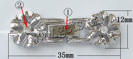 Zink Legierung Uhren Armband Verschluss, Zinklegierung, Blume, plattiert, mit Strass, keine, frei von Nickel, Blei & Kadmium, 35x12x4mm, Bohrung:ca. 1mm, verkauft von PC