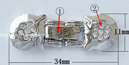 Cinc aleación corchete del relojo, aleación de zinc, Animal, chapado, con diamantes de imitación, más colores para la opción, libre de níquel, plomo & cadmio, 34x11x4mm, agujero:aproximado 1mm, Vendido por UD
