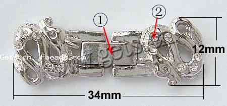 Cinc aleación corchete del relojo, aleación de zinc, Animal, chapado, con diamantes de imitación, más colores para la opción, libre de níquel, plomo & cadmio, 34x12x3.5mm, agujero:aproximado 0.5mm, Vendido por UD