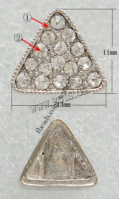 Barra separadora de diamantes de imitación, Triángulo, chapado, con diamantes de imitación de Mideast & 2-sarta, más colores para la opción, libre de níquel, plomo & cadmio, 13x11mm, agujero:aproximado 1.8mm, Vendido por UD