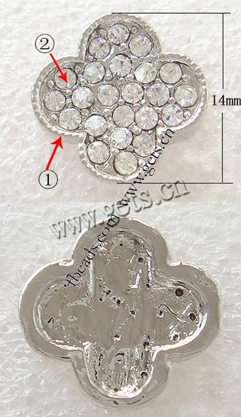 Barra separadora de diamantes de imitación, Flor, chapado, con diamantes de imitación de Mideast & 2-sarta, más colores para la opción, libre de níquel, plomo & cadmio, 14x14mm, agujero:aproximado 1.8mm, Vendido por UD