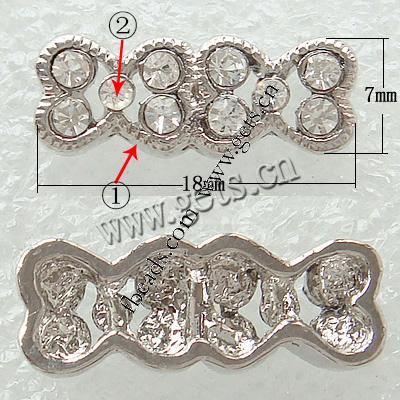 Rhinestone Spacer Bar, with Zinc Alloy, plated, 3-strand & with Mideast rhinestone, more colors for choice, nickel, lead & cadmium free, 18x7mm, Hole:Approx 1.5mm, Sold By PC