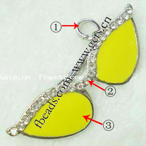 Zinc Alloy Tool Pendants, Glasses, plated, enamel & with rhinestone, more colors for choice, 75x23x9mm, Sold By PC