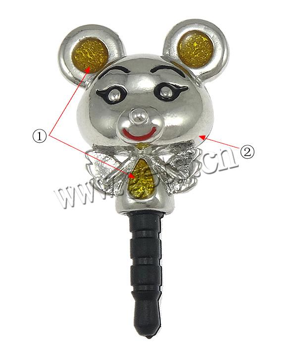 Earphone Dustproof Plug Stopper, Zinc Alloy, with Plastic, Mouse, plated, Customized & enamel, more colors for choice, nickel & cadmium free, 37mm, 21x24x14mm, Sold By PC