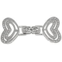 Brass Fold Over Clasp, Heart, platinum color plated, micro pave cubic zirconia Approx 1-3mm 