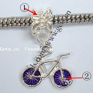 Zinc Alloy European Pendants, Bike, plated, without troll & enamel, more colors for choice, nickel, lead & cadmium free, 26x13x2mm, Hole:Approx 5mm, Sold By PC