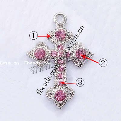 Zinc Alloy Cross Pendants, plated, Customized & with rhinestone, more colors for choice, 30x21.5mm, Sold By PC