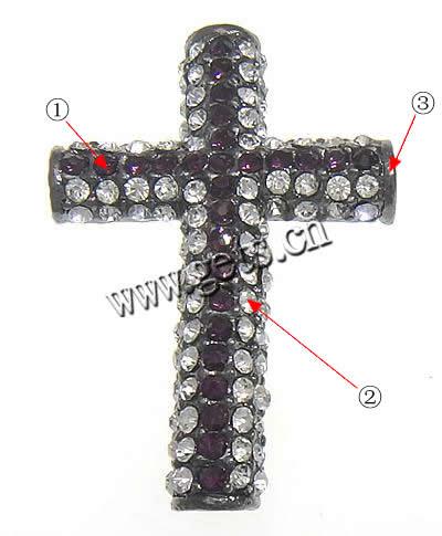 Strass Zinklegierung Perlen, Kreuz, plattiert, keine, 27x40x7mm, Bohrung:ca. 2.5mm, verkauft von PC