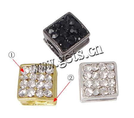 Strass Zinklegierung Perlen, Quadrat, plattiert, keine, 8x8x6mm, Bohrung:ca. 4.5x2.5mm, verkauft von PC