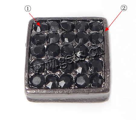 Rhinestone Zinc Alloy Beads, Square, plated, more colors for choice, 12x12x7mm, Hole:Approx 8x3mm, Sold By PC
